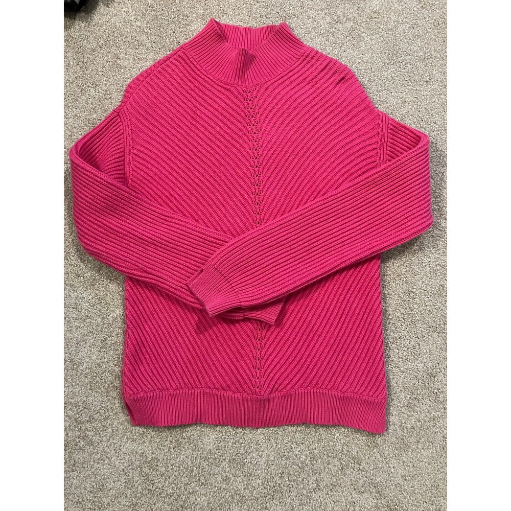Marine Layer Pink Ribbed Mock Neck Chevron Knit Pullover Sweater Womens XS